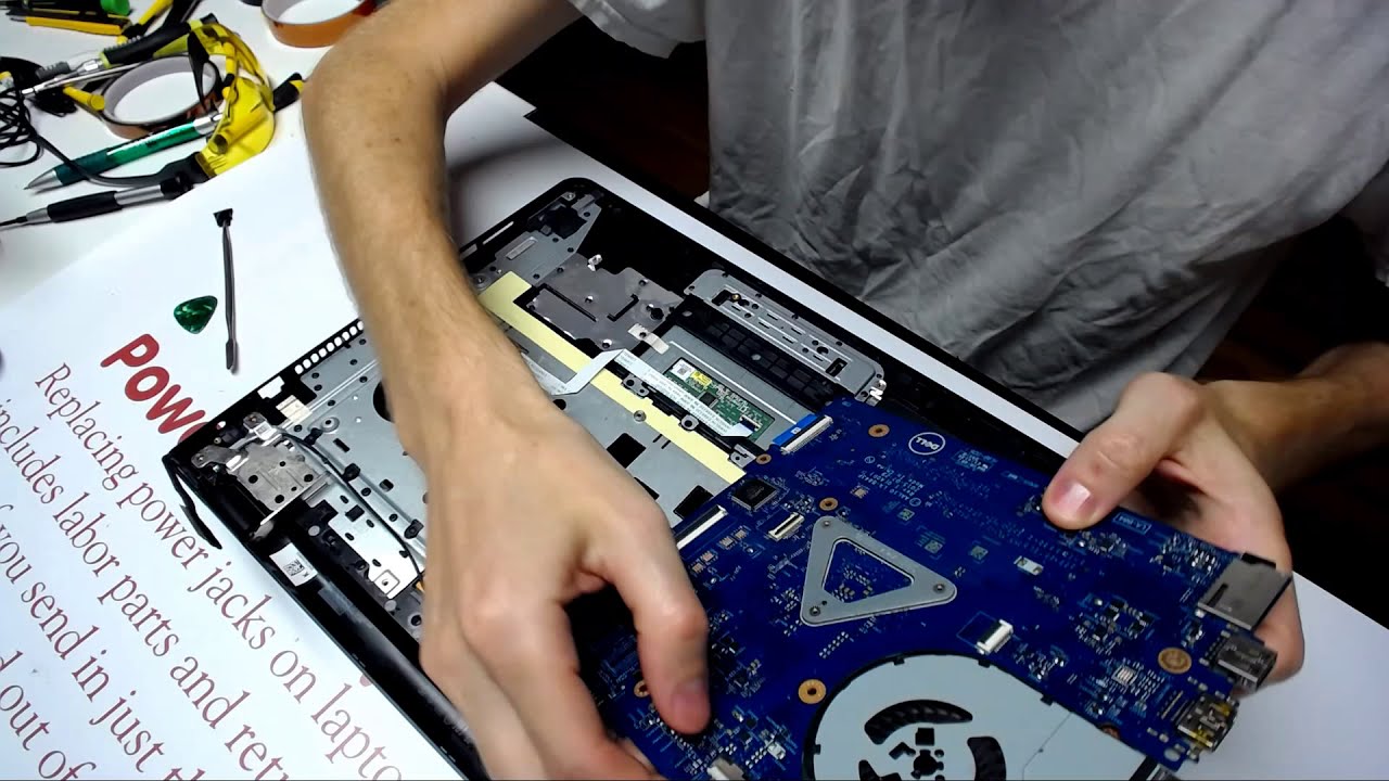 Dell Inspiron 17 5000 series broken charge port power jack repair how to fix laptop disassembly