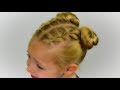 TREND! How to: PULL THROUGH BRAIDS with SPACE BUNS.  Easy elastic hairstyle #40