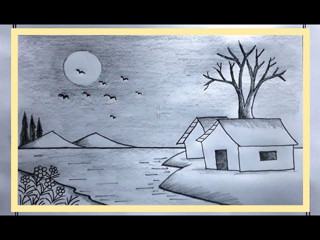 Mountain and trees landscape scenery drawing easy ways with pencil // Nature  drawing with pencil // - YouTube