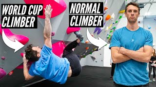 WORLD CUP CLIMBER VS NORMAL CLIMBER ON WORLD CUP BOULDERS!