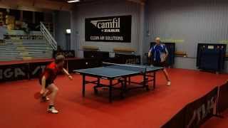 Table tennis match (penhold, RPB) slow motion