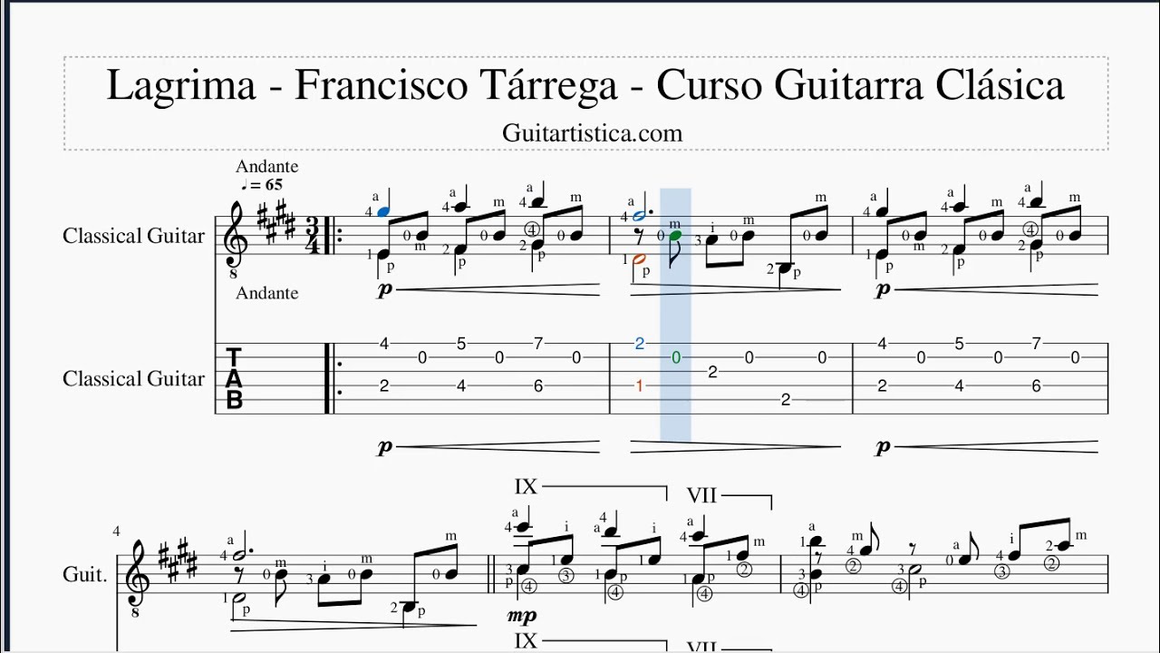 Lagrima Francisco Tarrega Partitura TAB - Sheet Music | Curso Guitarra  Clasica Guitartistica - YouTube