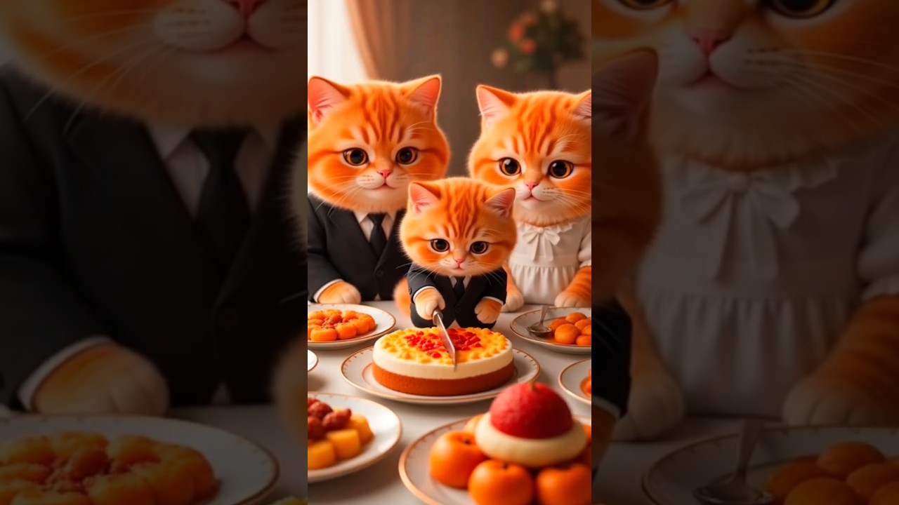 Orange cat celebrating New year with his family 💕🎊🎆