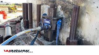 Hydraulic Bolt Tensioner Being Used on Wind Tower Base Bolts