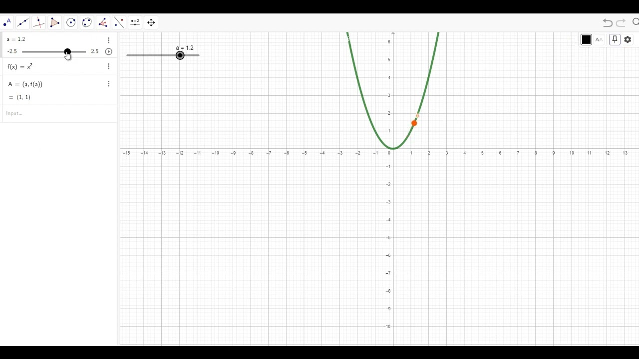 إنشاء المنزلق بواسطة تطبيق جيوجبرا وتحريك نقطة على منحنى الدالة ...  Slider and a moving point