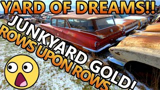 YARD FULL of OLD CAR DREAMS! Multiple Rows of Classic Cars in THIS Salvage Yard! (Junkyard Tour)