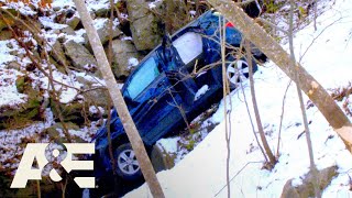 Pulling Up a Car STUCK WAY DOWN a Snowy Hill | Hustle & Tow | A&E