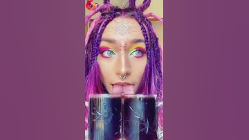 Body modification addict with SPLIT TONGUE shows that she can taste TWO things at the same time