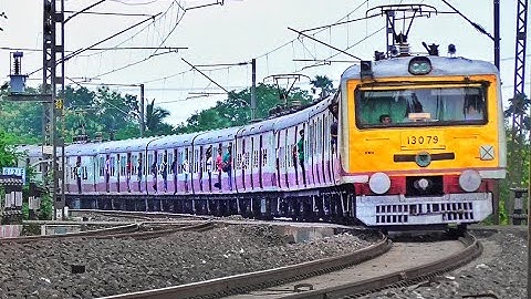 Single Wind-Shield Conventional Colourful EMU Local Trains Speeding at Huge Curve | Eastern Railways