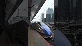 上野東京ラインE231系1000番台＋E233系3000番台【到着】上越新幹線E7系【発車】