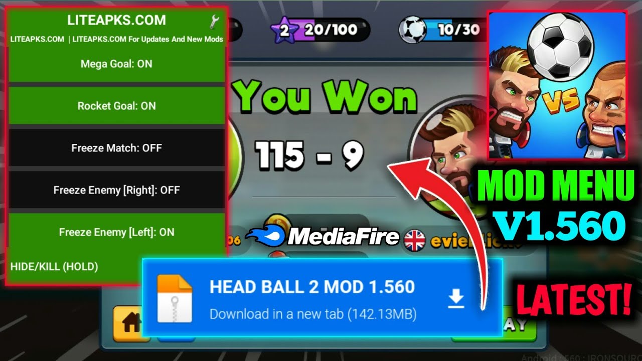 Head ball 2 mod apk 1.560🔥Head ball 2 hack mod