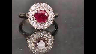 Ruby and Diamond Halo Ring | 14K White Gold, 1.5 CTW Ruby, Size 6