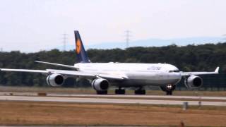 Smoky Landing Of A Lufthansa Airbus A340-600 In Frankfurt Airport