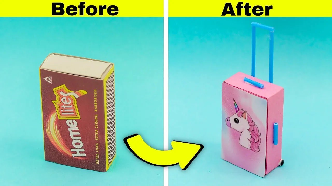 DIY Mini Unicorn Trolley bag from matchbox || Make miniature Trolley bag