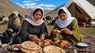 Shepherd Cooking Traditional Chicken Roast in the Mountainous Nature of Afghanistan