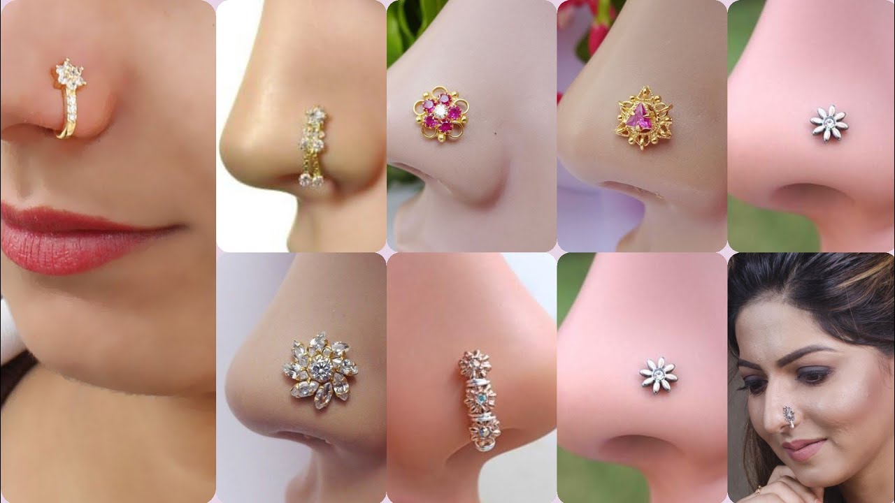 N19511 Nose Ring Designs Multi Colour Stones Online Screw Lock Non Pierced  | JewelSmart.in