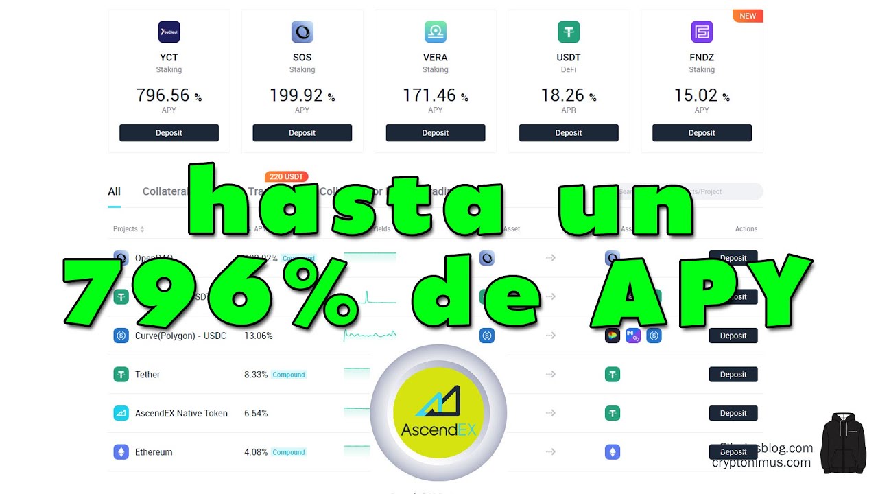 AscendEX Earn - Staking con APY de hasta 796% con nuevas monedas y proyectos que quizás en un futuro