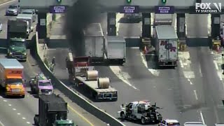 Tractor trailer on fire at George Washington Bridge toll plaza