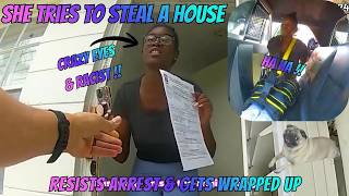 Sovereign Squatter Tried To Steal a $600k Home. Resists Arrest So Much, She Gets The Wrap! Awesome!!