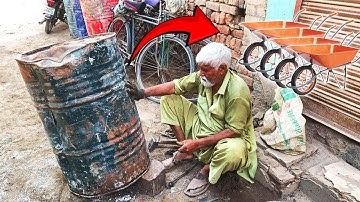 Indigenous technique in Reuse Old Oil Drum As Wheelbarrow || How To Make Wheelbarrows