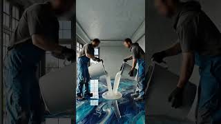 “Deep Navy Blue, Turquoise &amp; Metallic Silver Epoxy Floor Transformation  #interiordesign #epoxyfloor