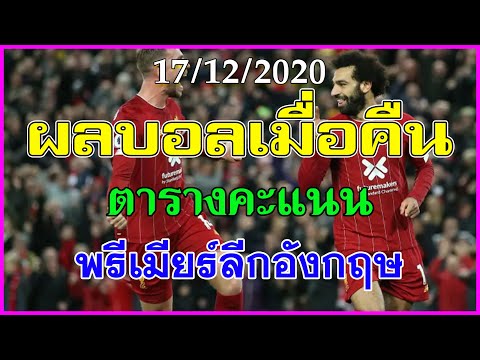 ผลบอลเมื่อคืน 17/12/2020 พรีเมียร์ลีก ตารางคะแนน ดาวซัลโว,และอีก6ลีก