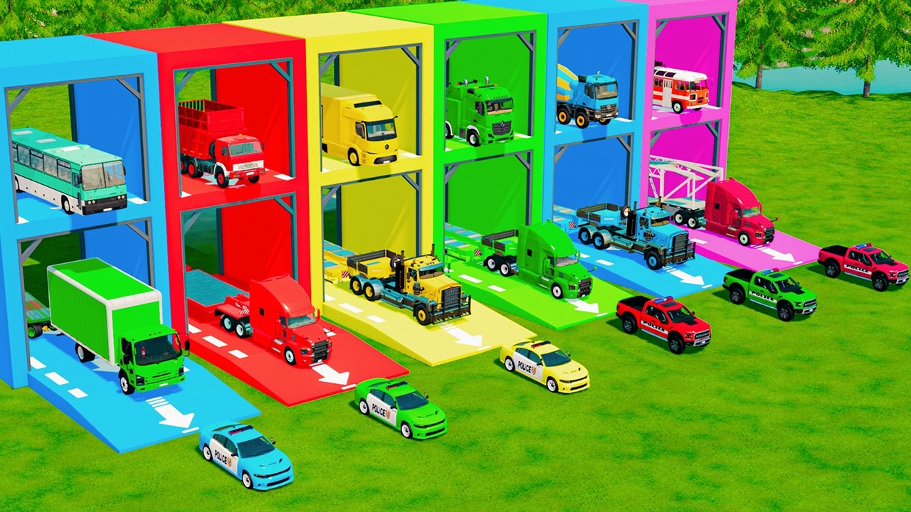 ALL POLICE & EMERGENCY VEHICLES, TIPPER TRUCK & FIRE ENGINE TRANSPORT TO GARAGE | FS22