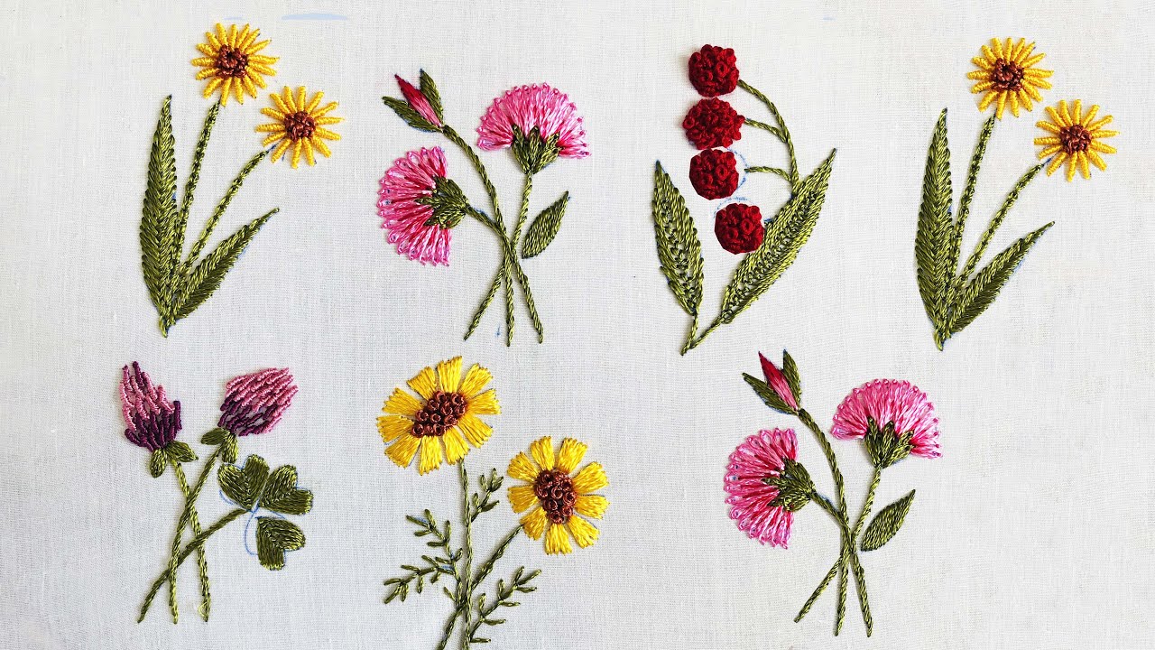 Hand Embroidery: Multiple Small Flower Embroidery For Beginners - 9 Different Stitches For Beginners