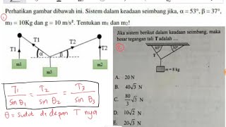Dua soal tegangan tali T1 T2 T3 yang digantung beban m1 m2 m3 dari keadaan seimbang