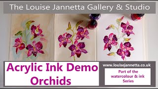 Painting Orchids Using Acrylic Inks, Demo by Louise Jannetta
Acrylic inks have beautiful intense pigmentation and are perfect used in the wet on wet technique to build glazes and depth of colour.
Acrylic inks are extremely fluid acrylics that use super-fine pigments suspended in an acrylic emulsion. They dry quickly, are permanent, water-resistant and non-clogging, which makes them ideal for a variety of techniques. Painting Orchids Using Acrylic Inks, Demo by Louise Jannetta