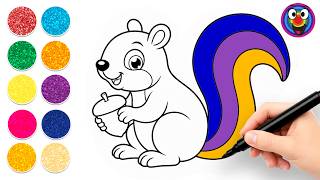 Cute Squirrel Coloring Page Learn Colors for Kids Easy Drawing Painting Glitter Coloring