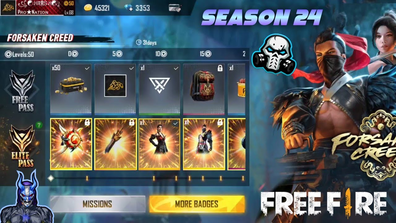 FREEFIRE SEASON 24 ELITE PASS - THE FORSAKEN CREED || BEST ELITE PASS EVER 🔥😍