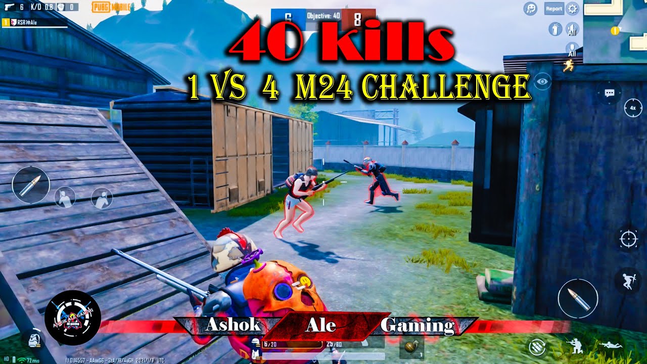 1 vs 4 m24 challenge 40 kills killing one after another - YouTube