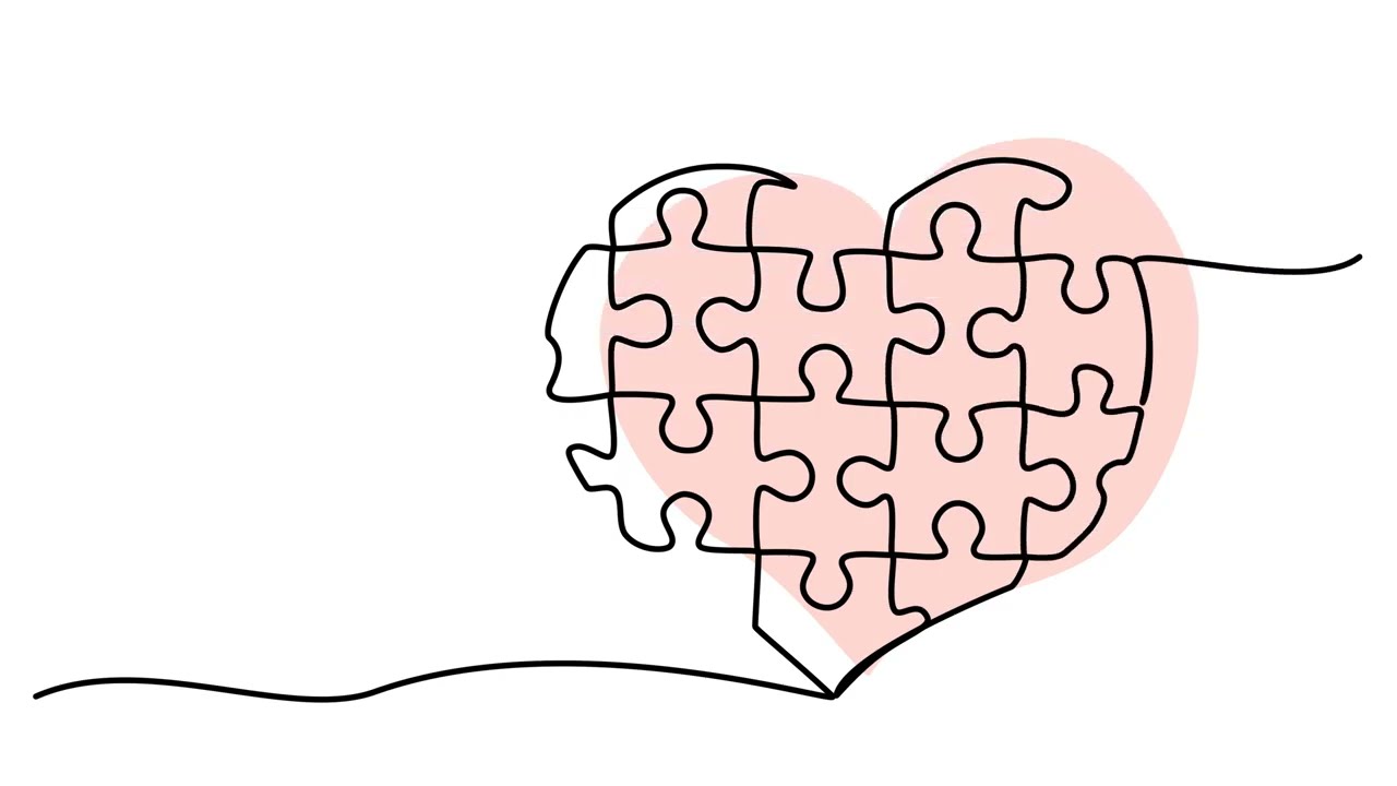 animation continuous drawing of a heart from puzzles in one line in one line. one line video