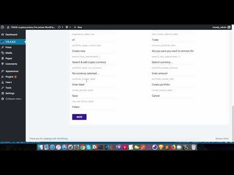 TRADE - Cryptocurrency live trades WordPress plugin admin area