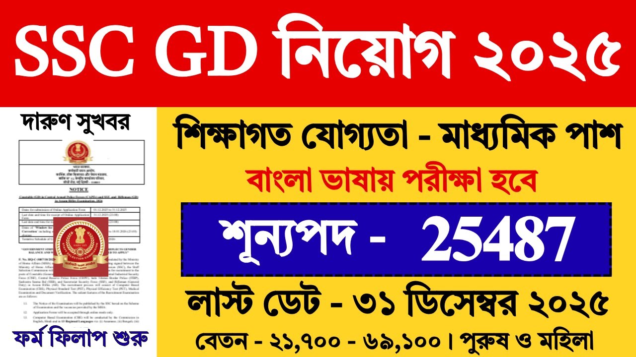 SSC GD Recruitment 2025 Notification | SSC GD Recruitment 2025 | SSC GD 2025 | 
