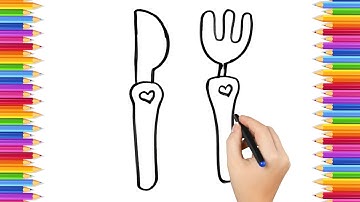 How To Draw cute fork and knife Drawing, Painting & Coloring For Kids and Toddlers_ Child Art 🐋🌈🎨