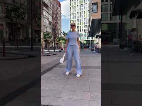 Жіночий костюм з рубчику футболка та штани  Блакитний, видео 1