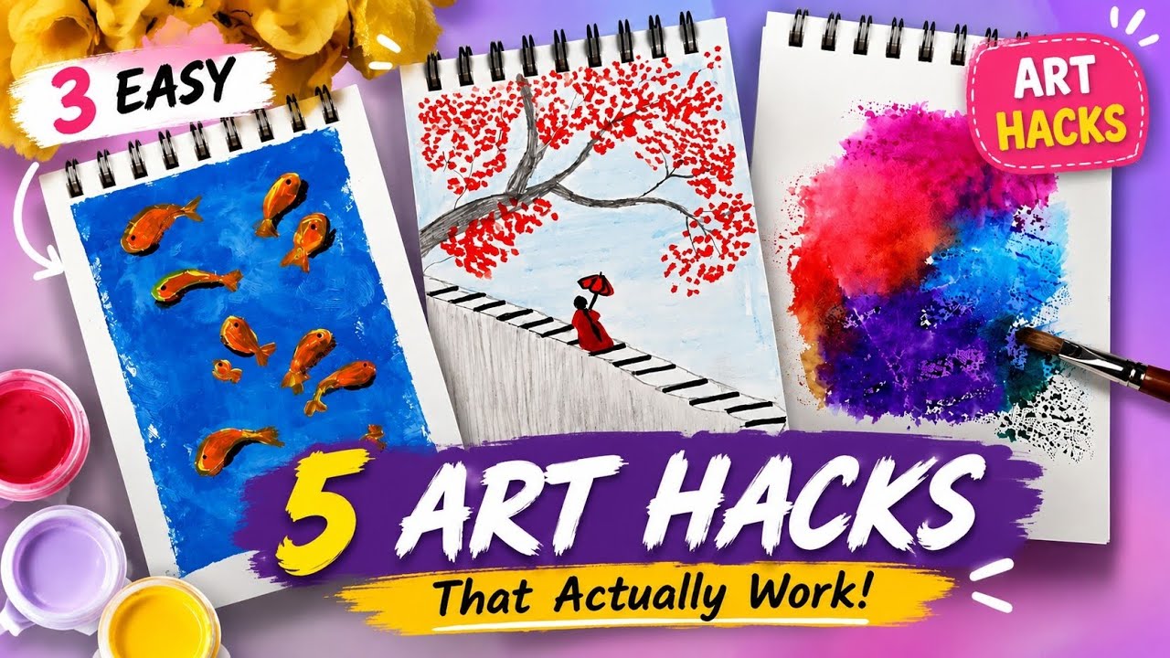 5 Easy Creative Art Hacks When You're Bored || Art Ideas || Painting ...