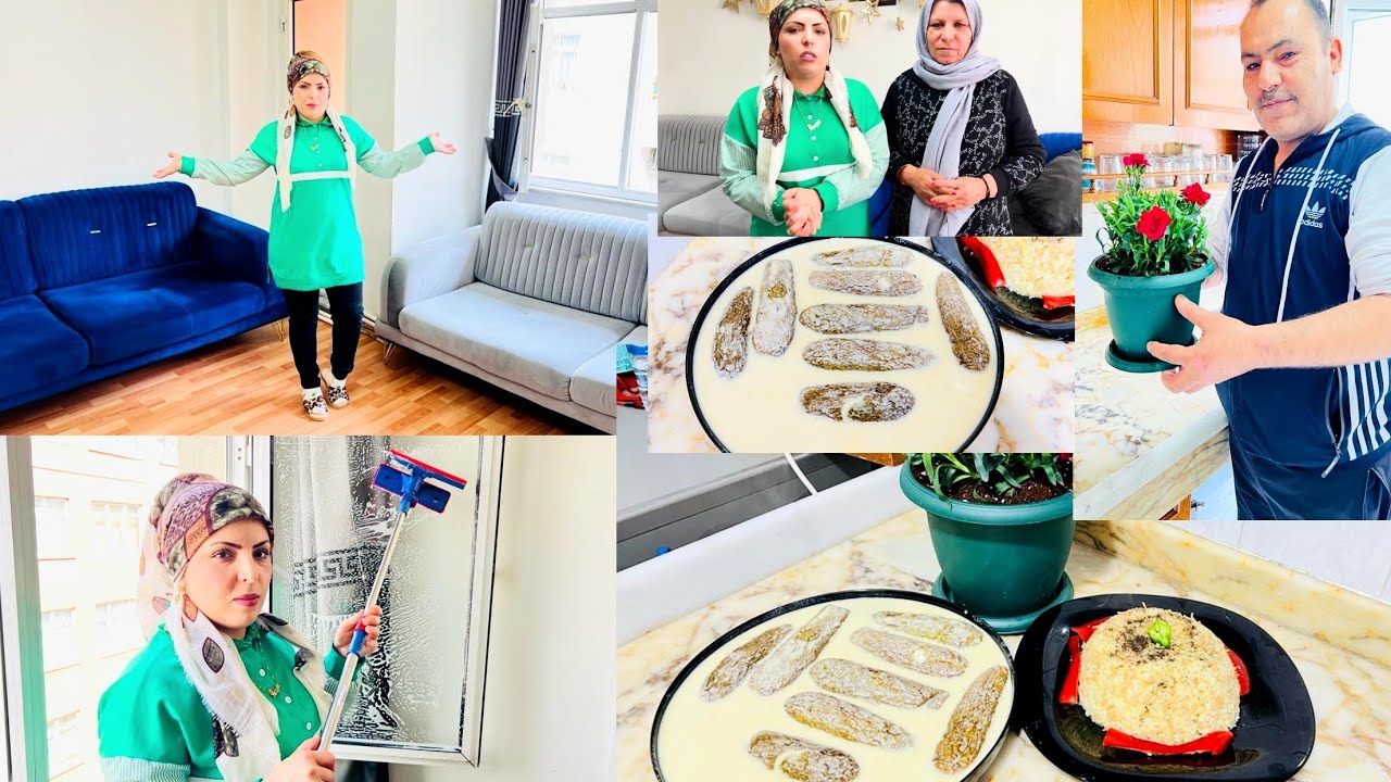 تعزيل البيت🪠 شلنا زينه رمضان 🕌// طبخت شيخ محشي (كوسا باللبن )😋للإفطار