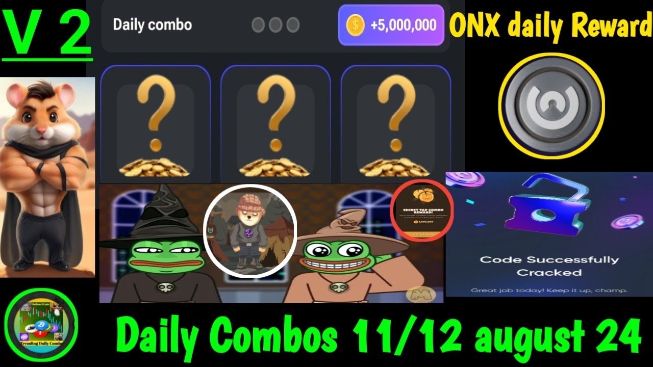Daily Combo Rewards | 11/12 August 24 Rewards | Hamster, Memefi coin, Onus and Spell wallet Rewards