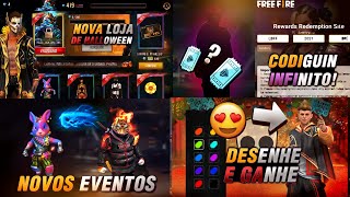 NOVA LOJA DE HALLOWEEN E ITENS, DESENHE E GANHE UMA SKIN, CÓDIGO INFINITO E NOVOS PET - FREE FIRE