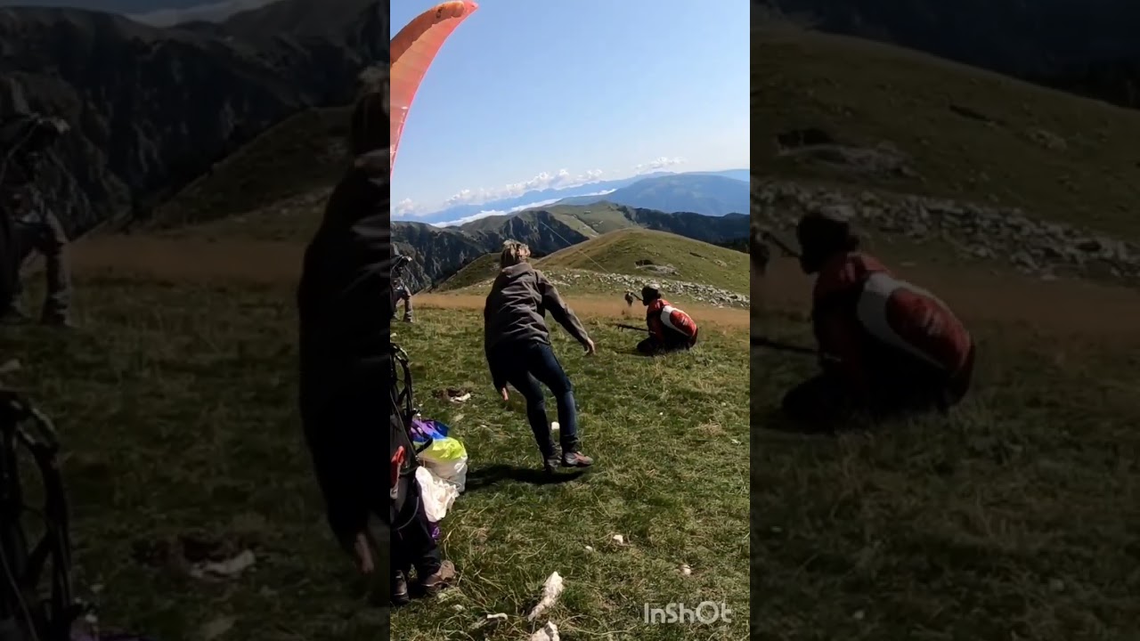 Paragliding launch gone wrong because of strong wind 