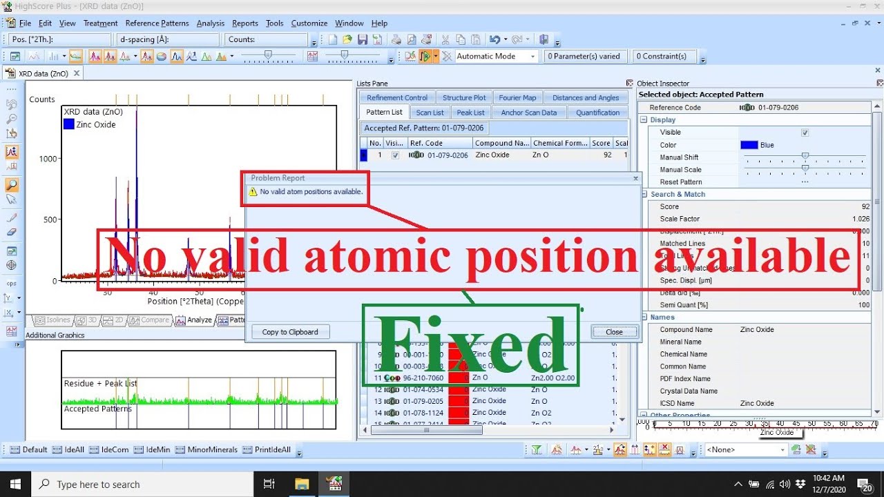 Fixing of valid atomic position available error in X’pert Highscore - 27