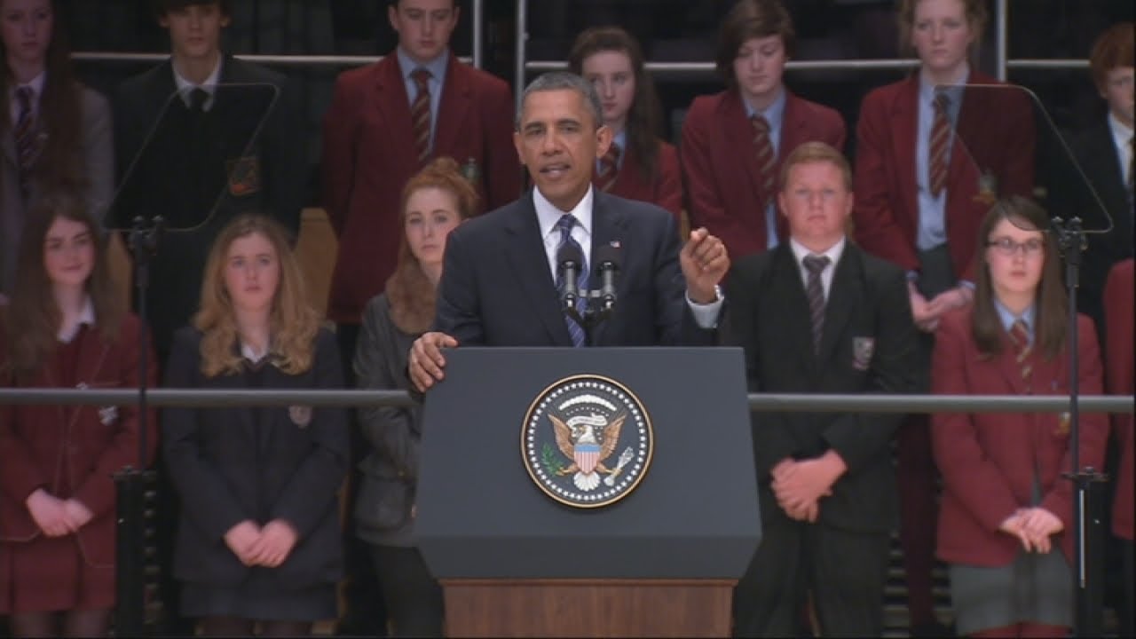 President Obama addresses students at Waterfront Hall in Belfast