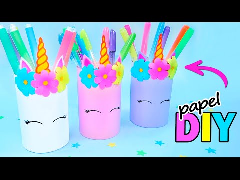 Manualidades con Papel / Portalápices de papel Unicornio DIY Organizador de Escritorio