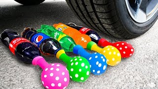 Experiment: Wheel Car VS Coca Cola Balloons Bus Cow Toys. Crushing Crunchy & Soft Things by Car!