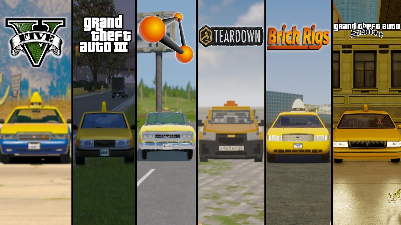 TAXI CAR GTA 5 VS TEARDOWN VS BEAMNG DRIVE VS BRICK RIGS - WHICH IS BEST?