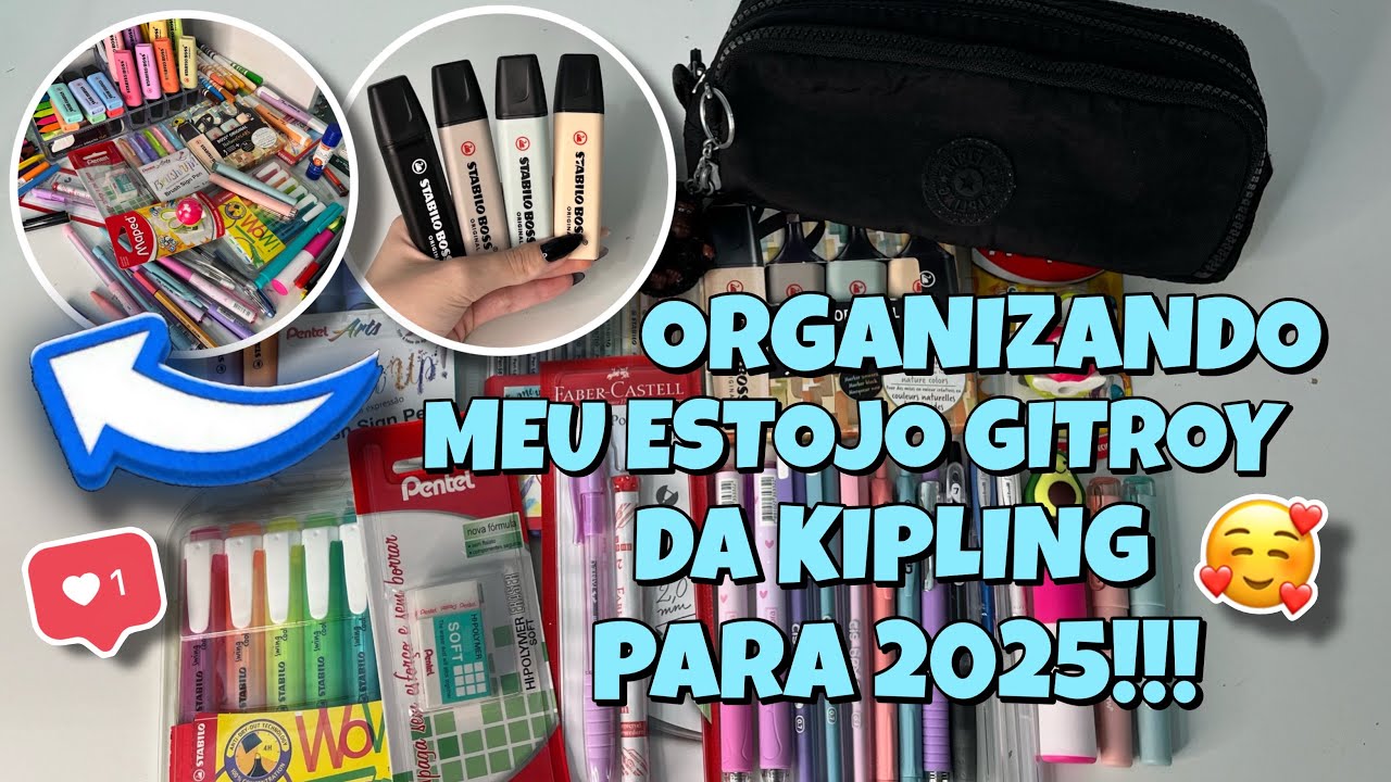 ORGANIZANDO MEU ESTOJO DA KIPLING PARA 2025 | muita caneta!!!
