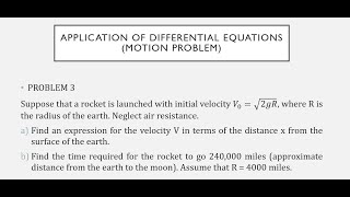 ODE application of differential equations motion problem
